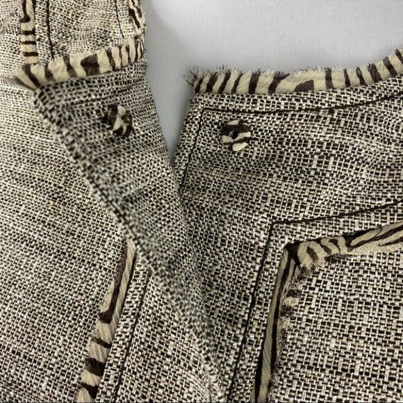 Anne Klein Women's NWT Tan Linen Tweed Silk Animal Print Trim Jacket 6/C36 - Picture 4 of 15
